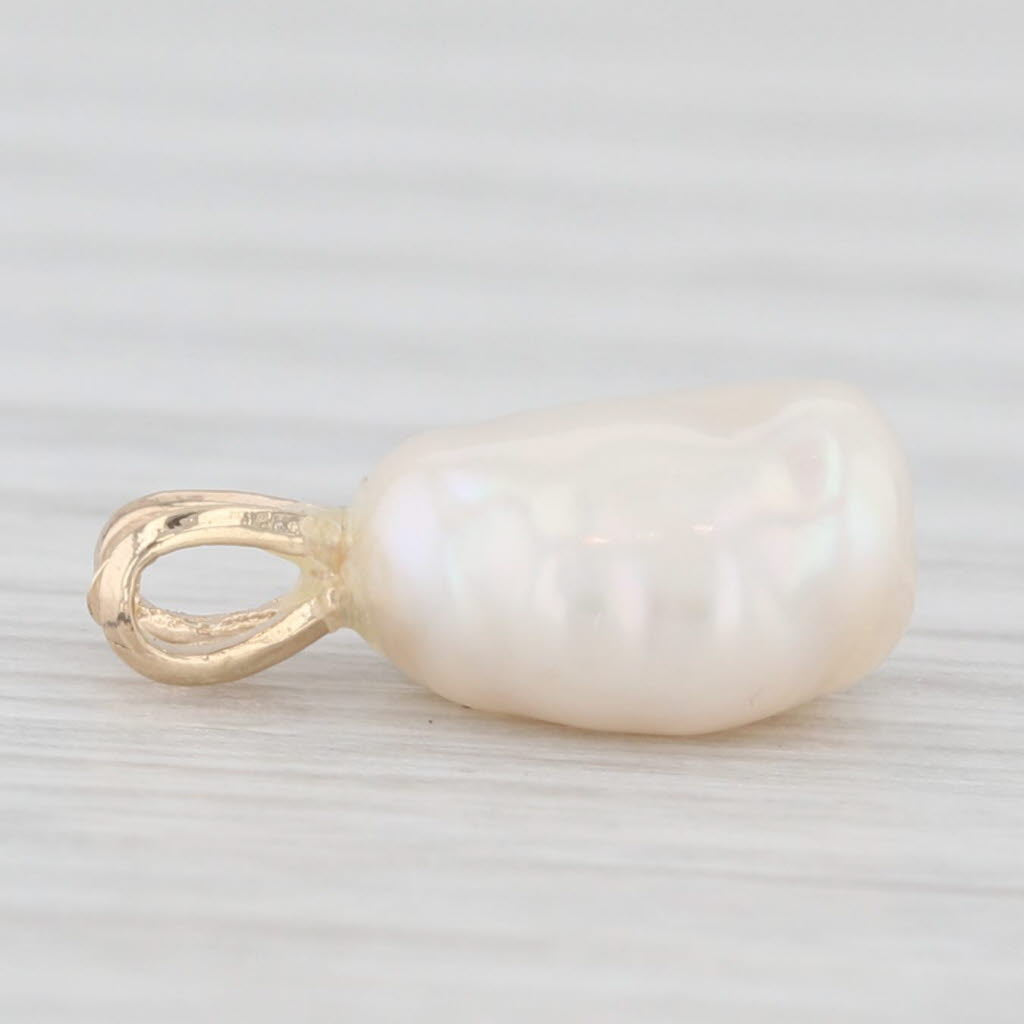 Light Gray Cultured Baroque Pearl Pendant 14k Yellow Gold Oval Solitaire