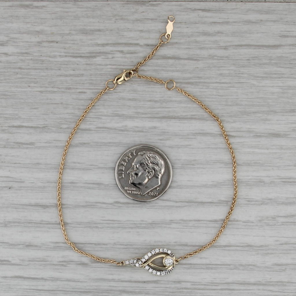 Stationary Teardrop 0.13ctw Diamond Bracelet 10k Yellow Gold Wheat Chain