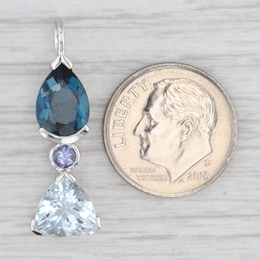 Light Gray 3.70ctw Aquamarine London Blue Topaz Tanzanite Drop Pendant 14k White Gold