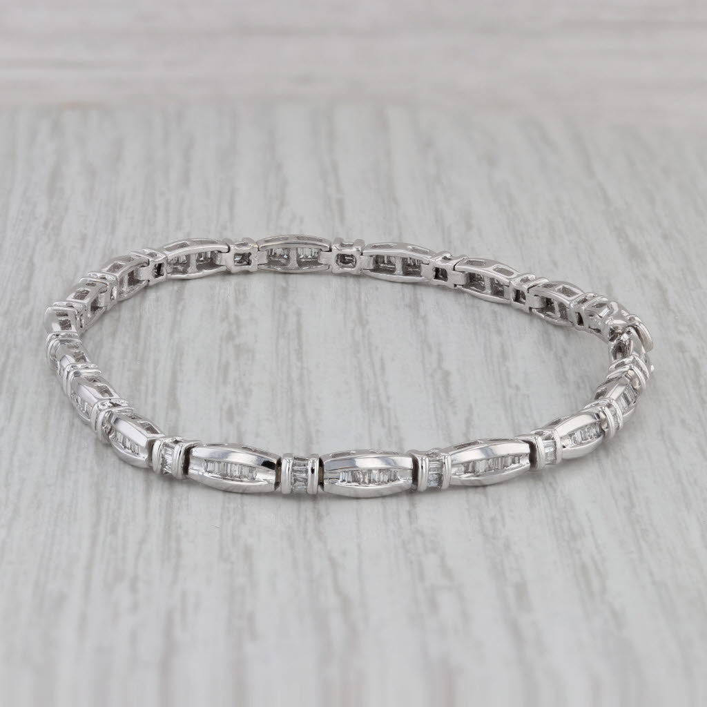 Gray 0.70ctw Diamond Baguette 14k White Gold Tennis Bracelet 8"