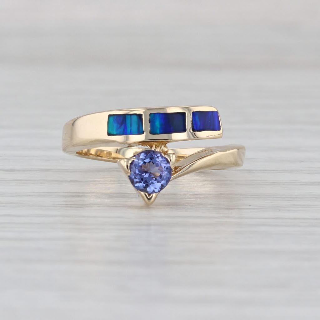 Opal Tanzanite Bypass Ring 14k Yellow Gold Size 5.5