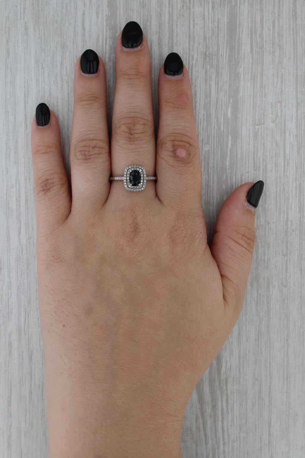 1/06ctw Blue Sapphire Diamond Halo Ring 10k White Gold Size 9 Engagement