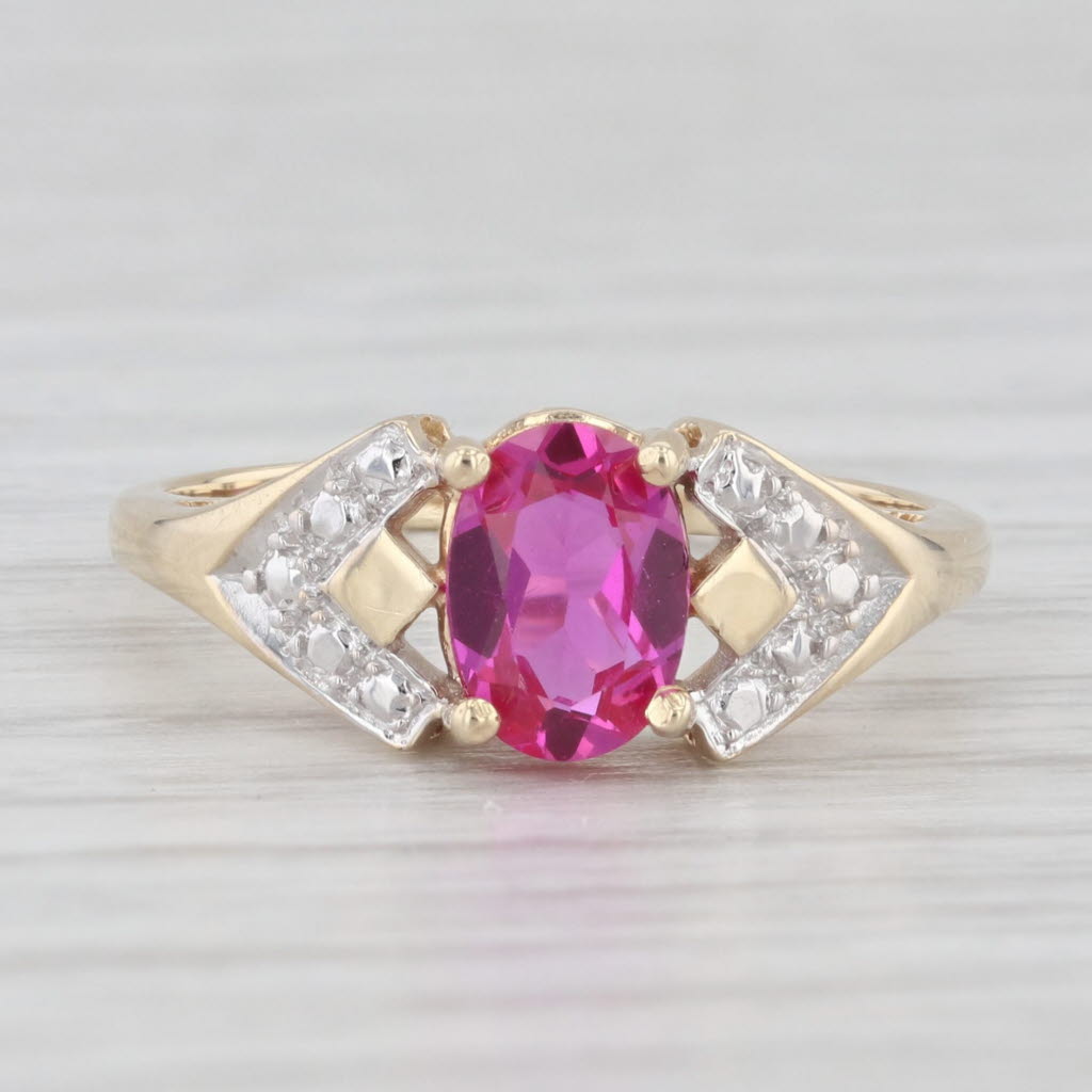 Light Gray 0.90ct Lab Created Pink Sapphire Ring 10k Yellow Gold Size 6