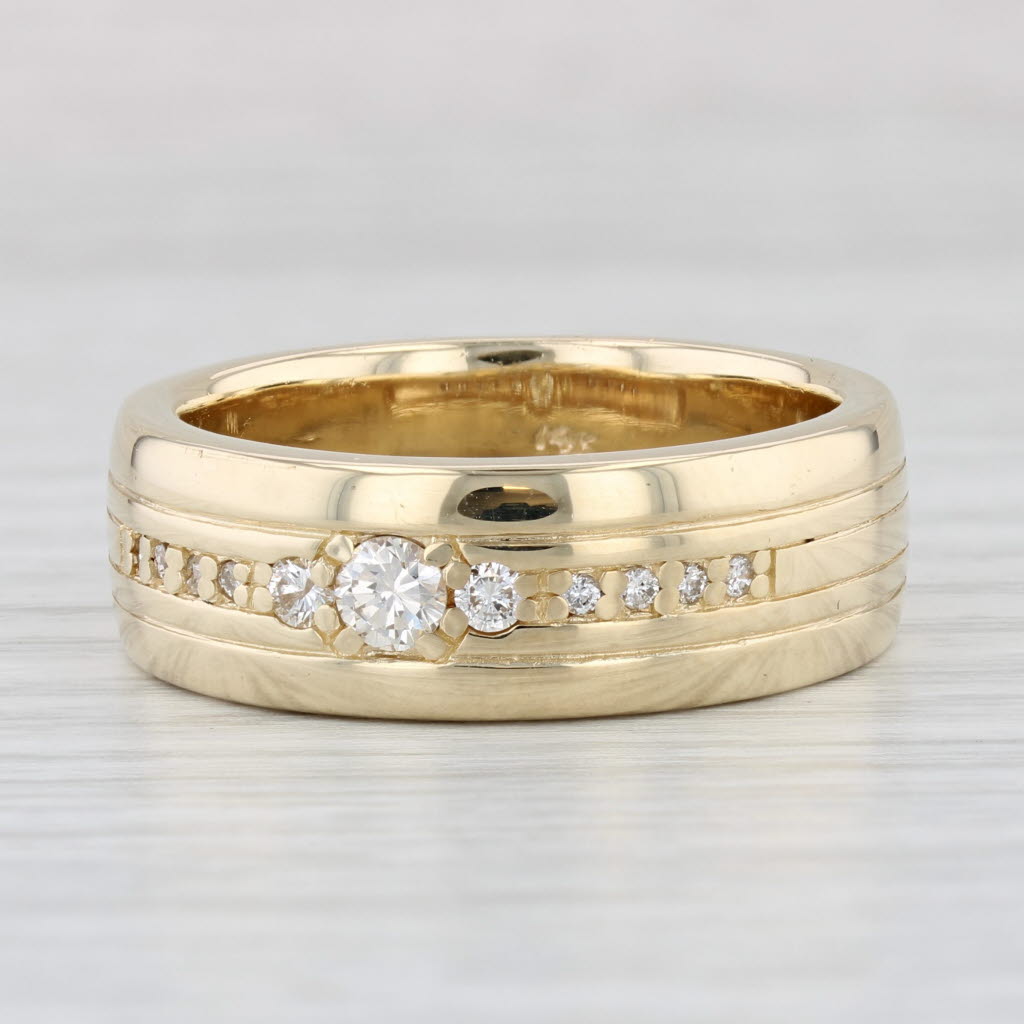 Light Gray Mens 14k Yellow Gold & Diamond Wedding Band 0.32ctw Size 11.75