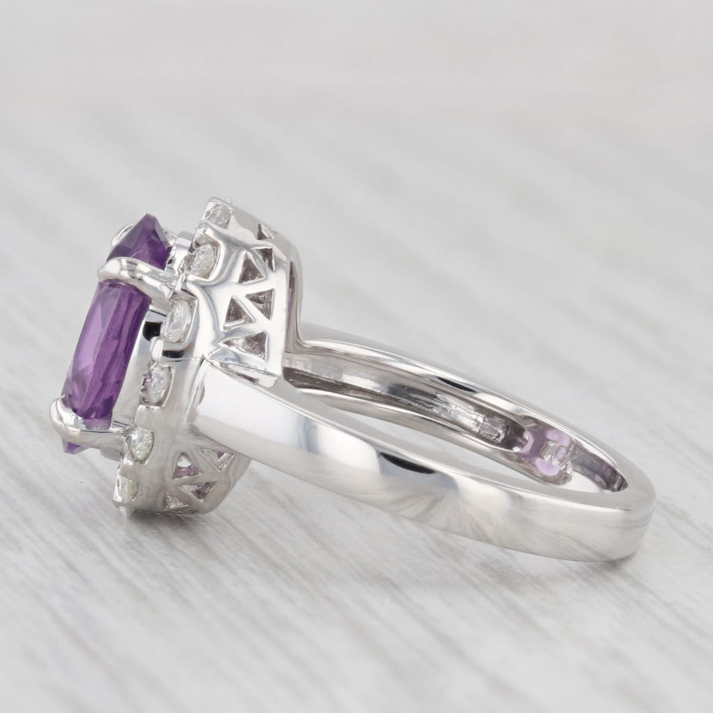 Light Gray 3.35ctw Oval Amethyst Diamond Halo Ring 10k White Gold Size 6