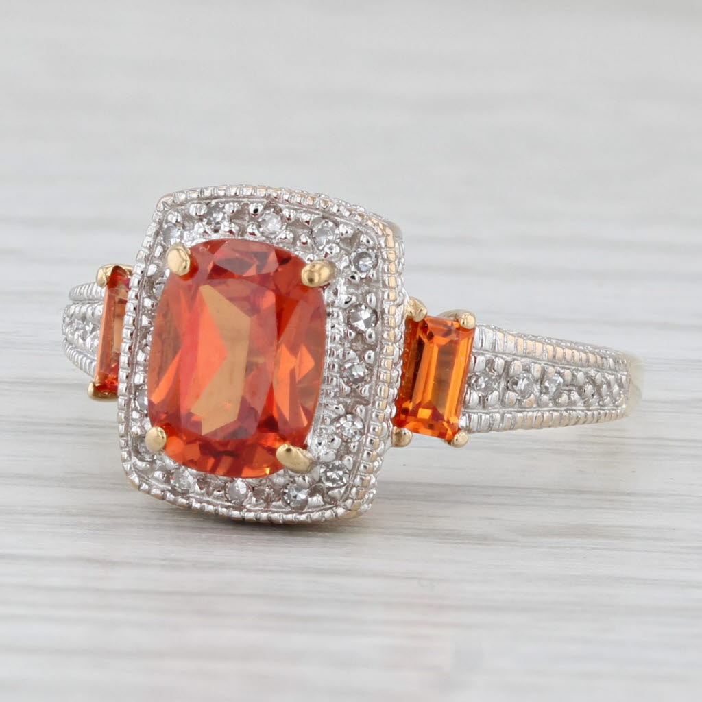 Light Gray 2.36ctw Lab Created Orange Sapphire Diamond Halo Ring 10k Yellow White Gold Sz 7