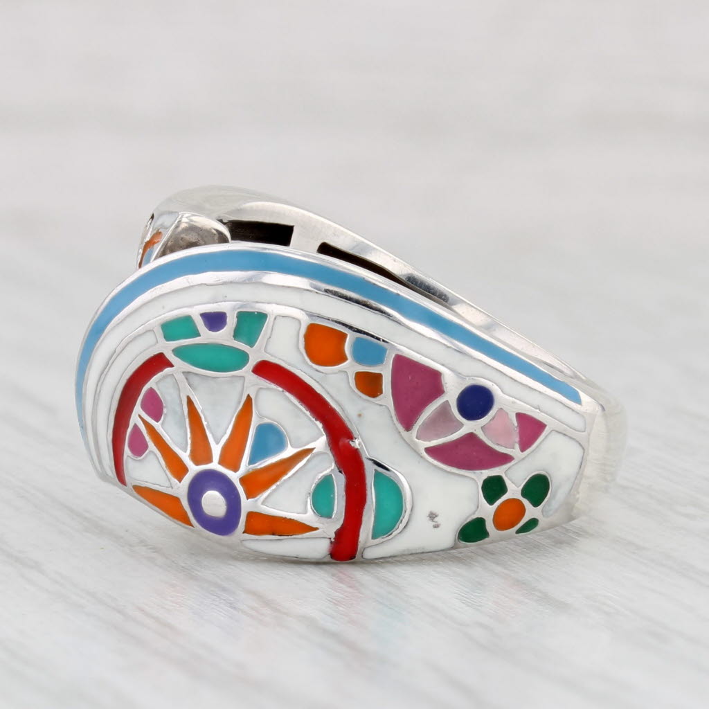 Light Gray Belle Etoile Resin Mosaic Cubic Zirconia Ring Sterling Silver Bypass Statement