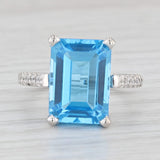 9.35ctw Emerald Cut Blue Topaz Diamond Ring 14k White Gold Size 7.5