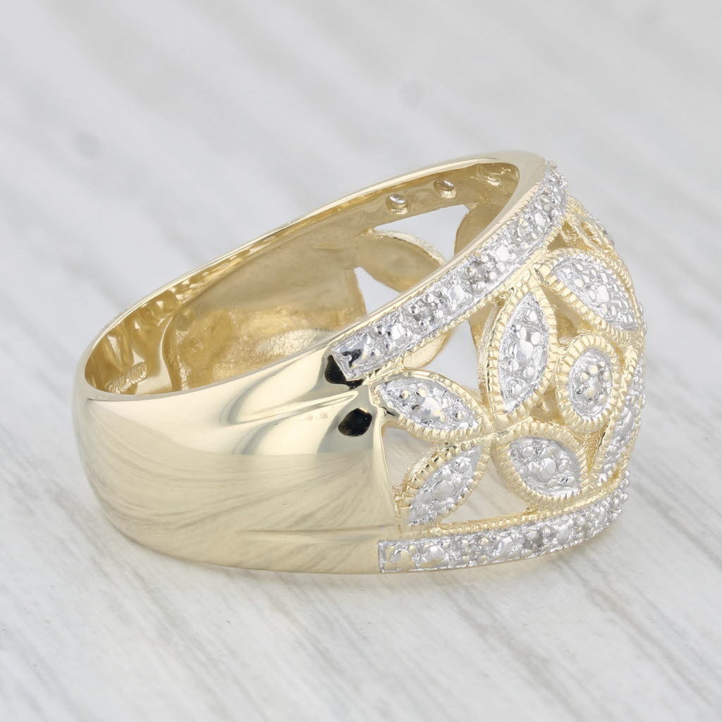 Light Gray Diamond Flower Ring 14k Yellow Gold Size 9 Floral Cocktail