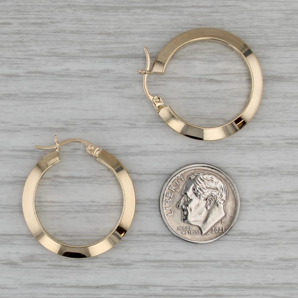 Beveled Hoop Earrings 14k Yellow Gold Snap Top Round Hoops