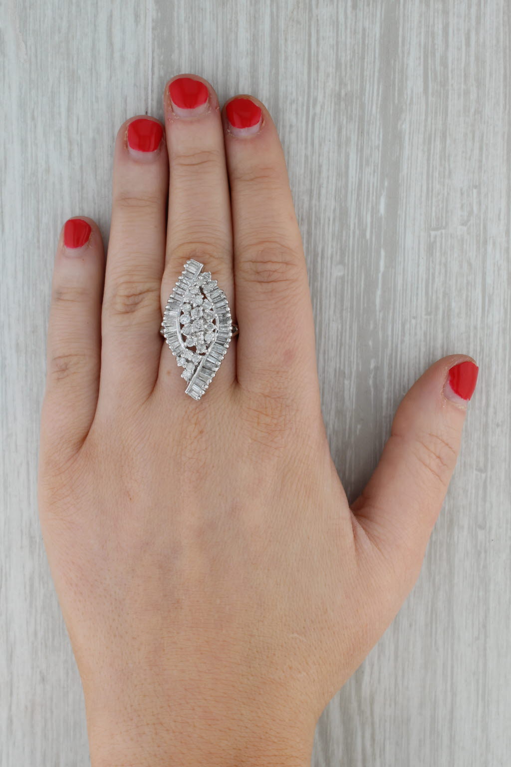 Dark Gray 2.20ctw Diamond Cluster Cocktail Ring 14k White Gold Size 6.25