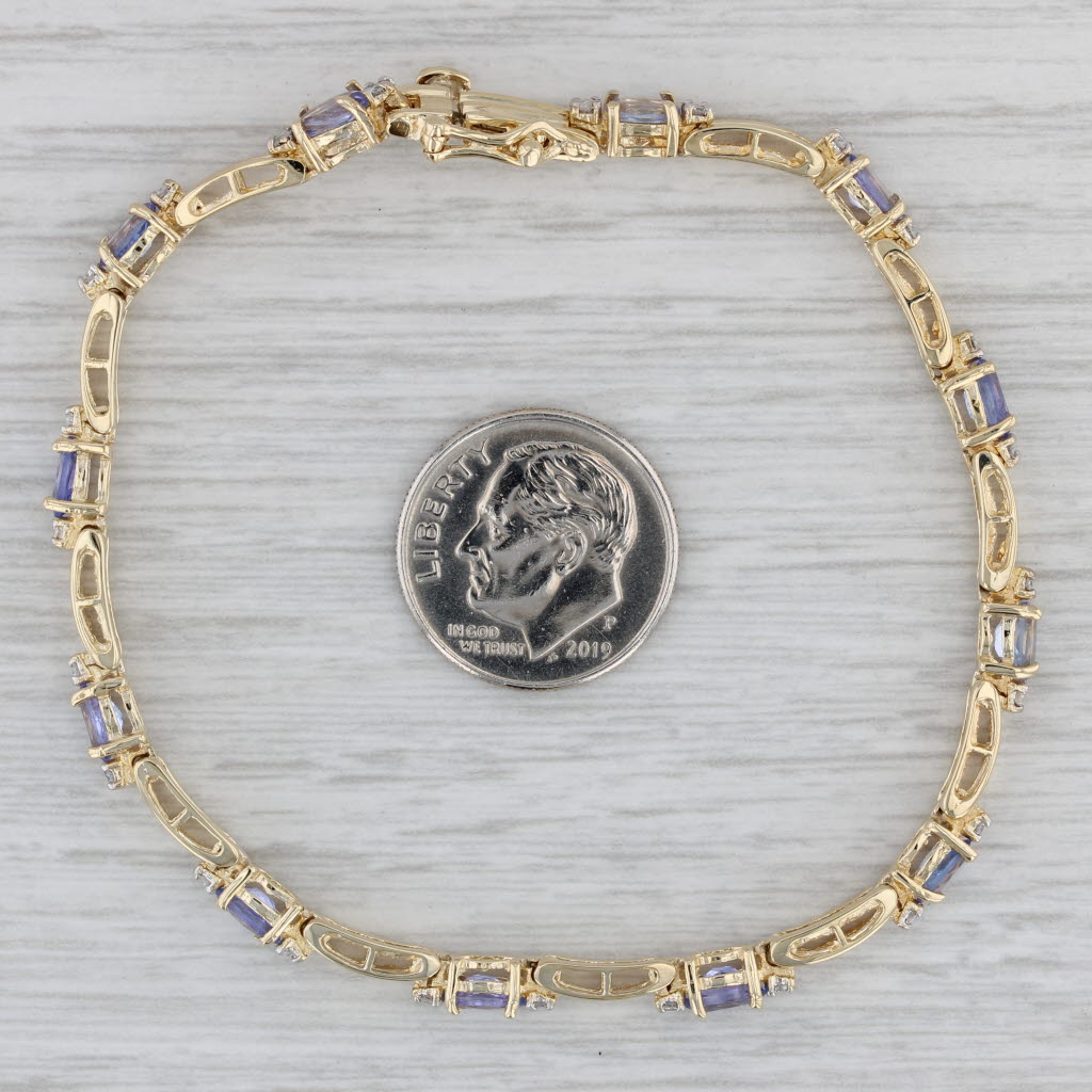 Gray 3.25ctw Tanzanite Diamond Tennis Bracelet 14k Yellow Gold 7" 4mm