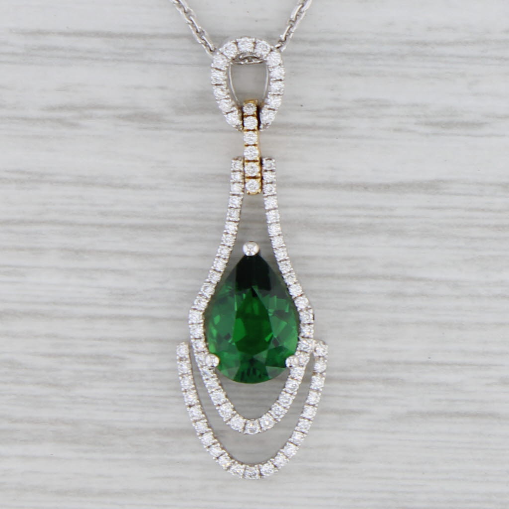 Gray New 1.89ctw Chrome Tourmaline Diamond Pendant Necklace 18k White Gold 17" Spark