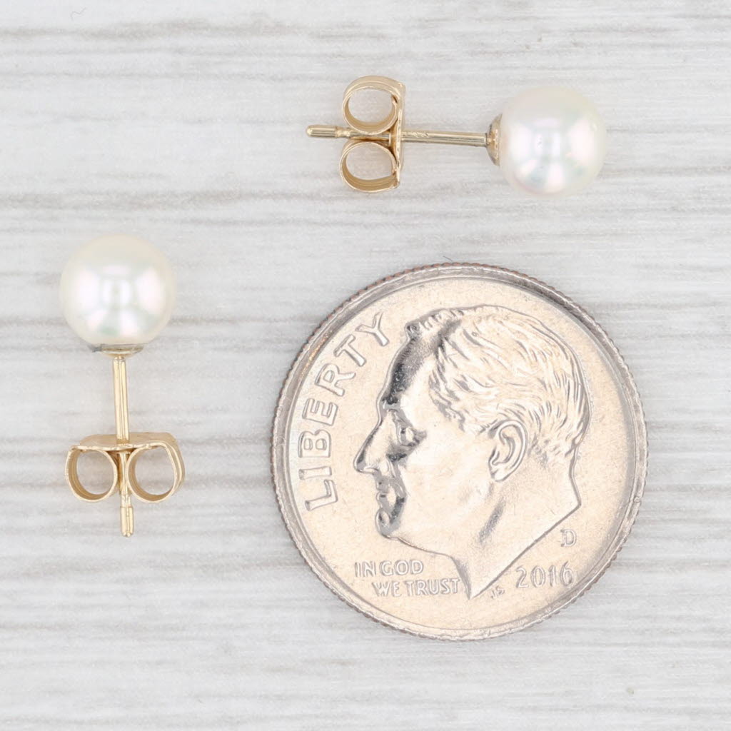 Light Gray 5.5mm Cultured Pearl Stud Earrings 14k Yellow Gold Round Bead Solitaires