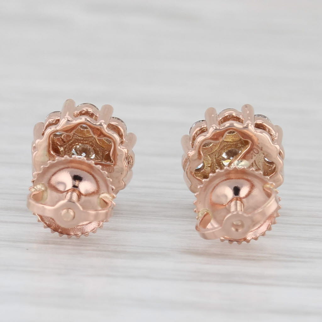 Light Gray 0.60ctw Diamond Cluster Stud Earrings 10k Rose Gold Screw Back Studs