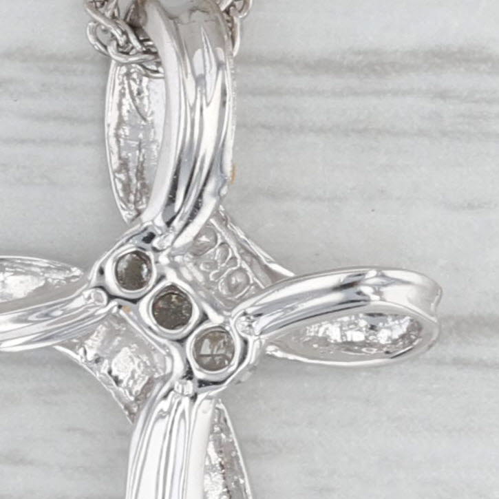 Diamond Cross Pendant Necklace 10k White Gold Wheat Chain 18" 1.2mm
