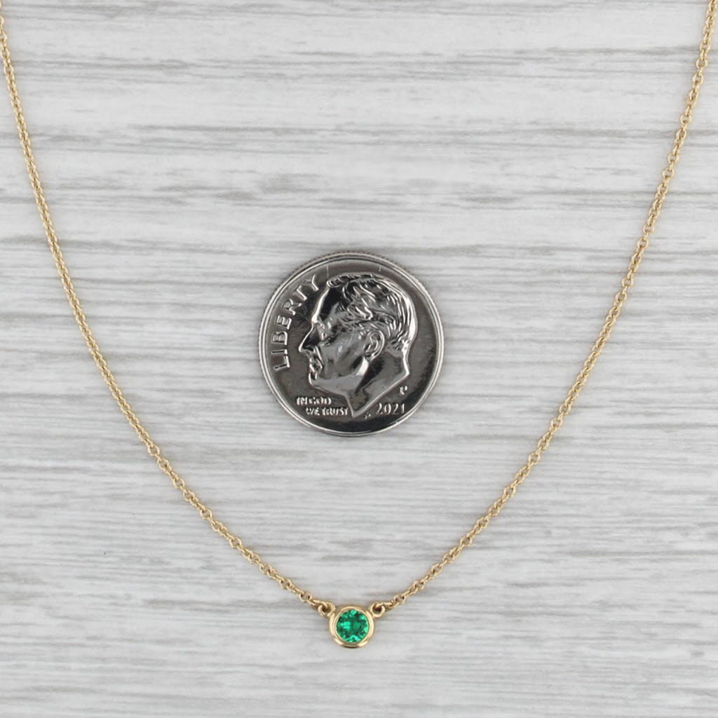 Tiffany Peretti Color by the Yard Emerald Solitaire Necklace 18k Gold Boxes 16"