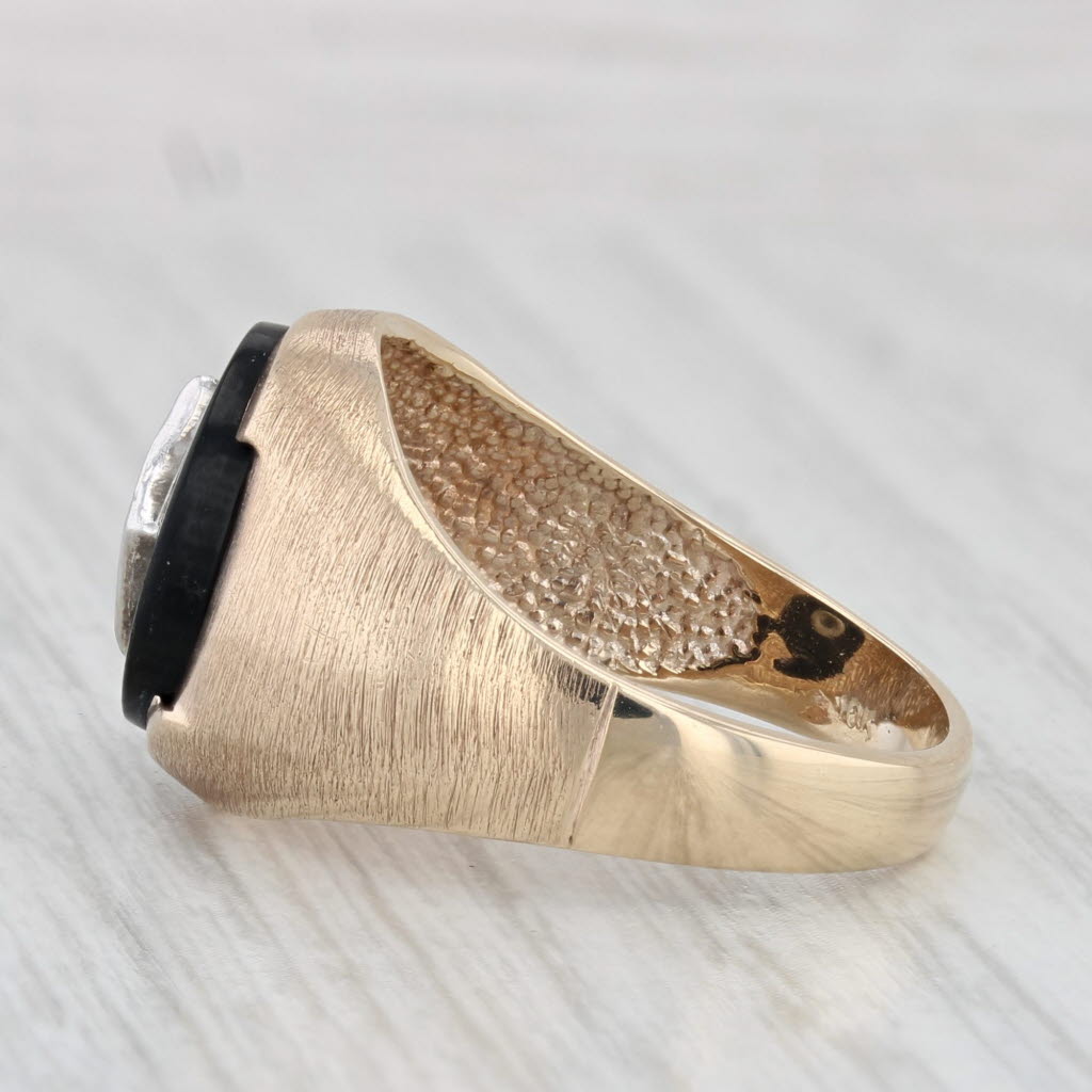 Light Gray Vintage Onyx Diamond Signet Ring 10k Yellow Gold Size 7.5