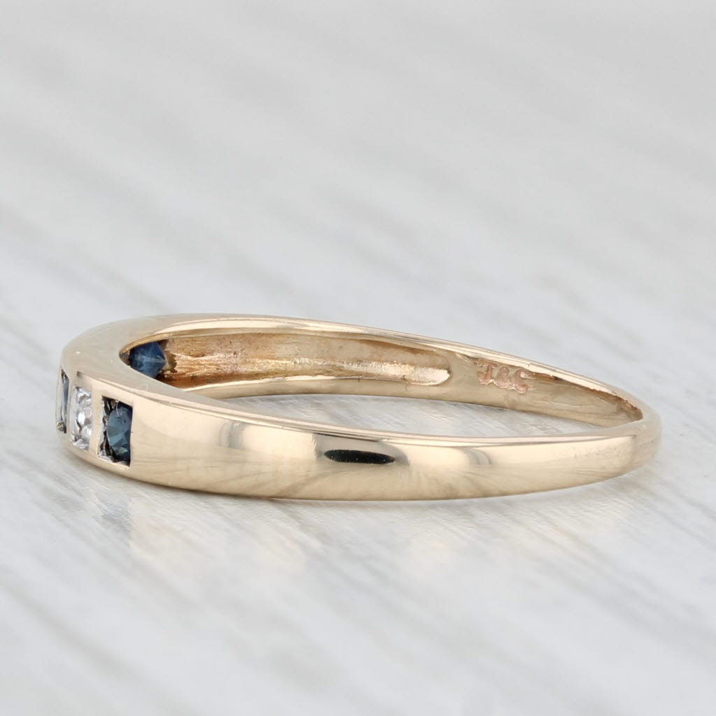 Light Gray 0.18ctw Blue Sapphire Diamond Ring 10k Gold Stackable Wedding Band Size 5.75