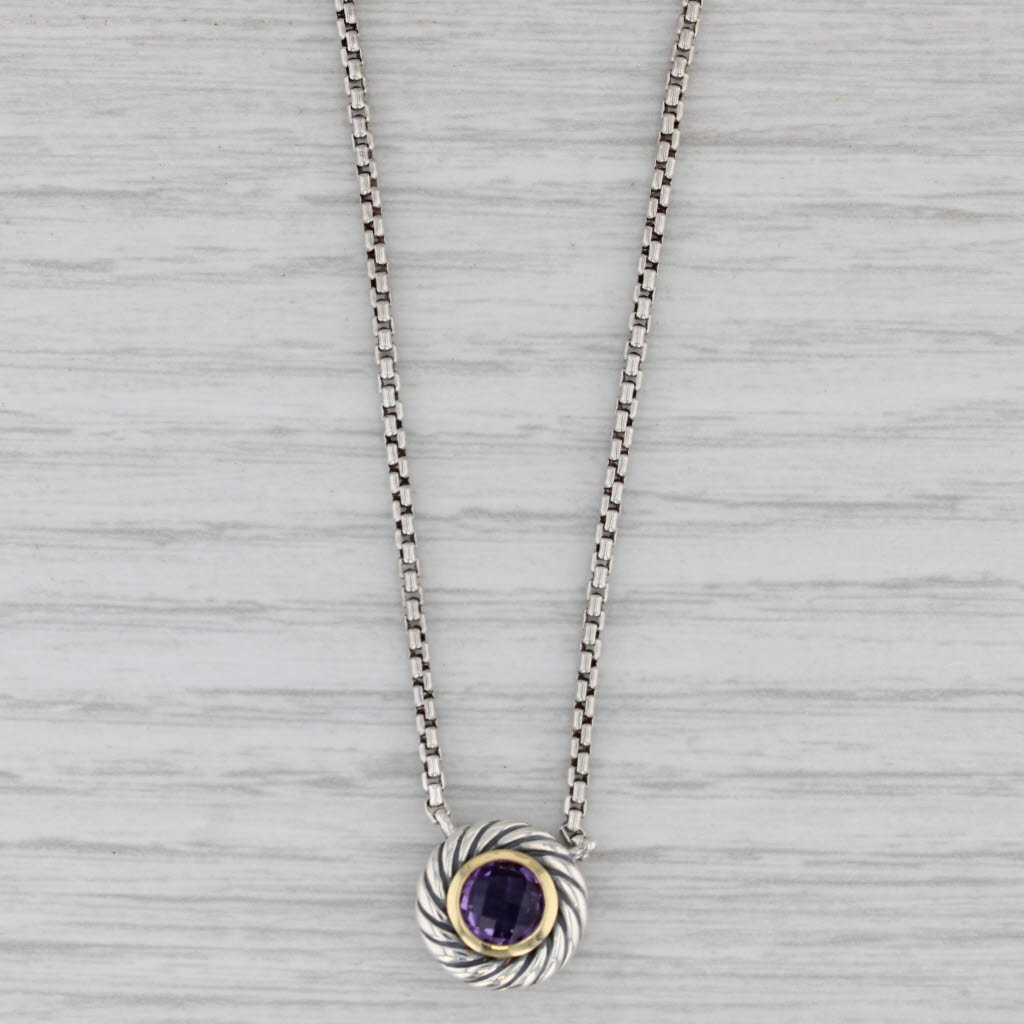 Gray Yurman Amethyst Pendant Necklace Cookie Cable Sterling Silver 18k Gold 15.75"
