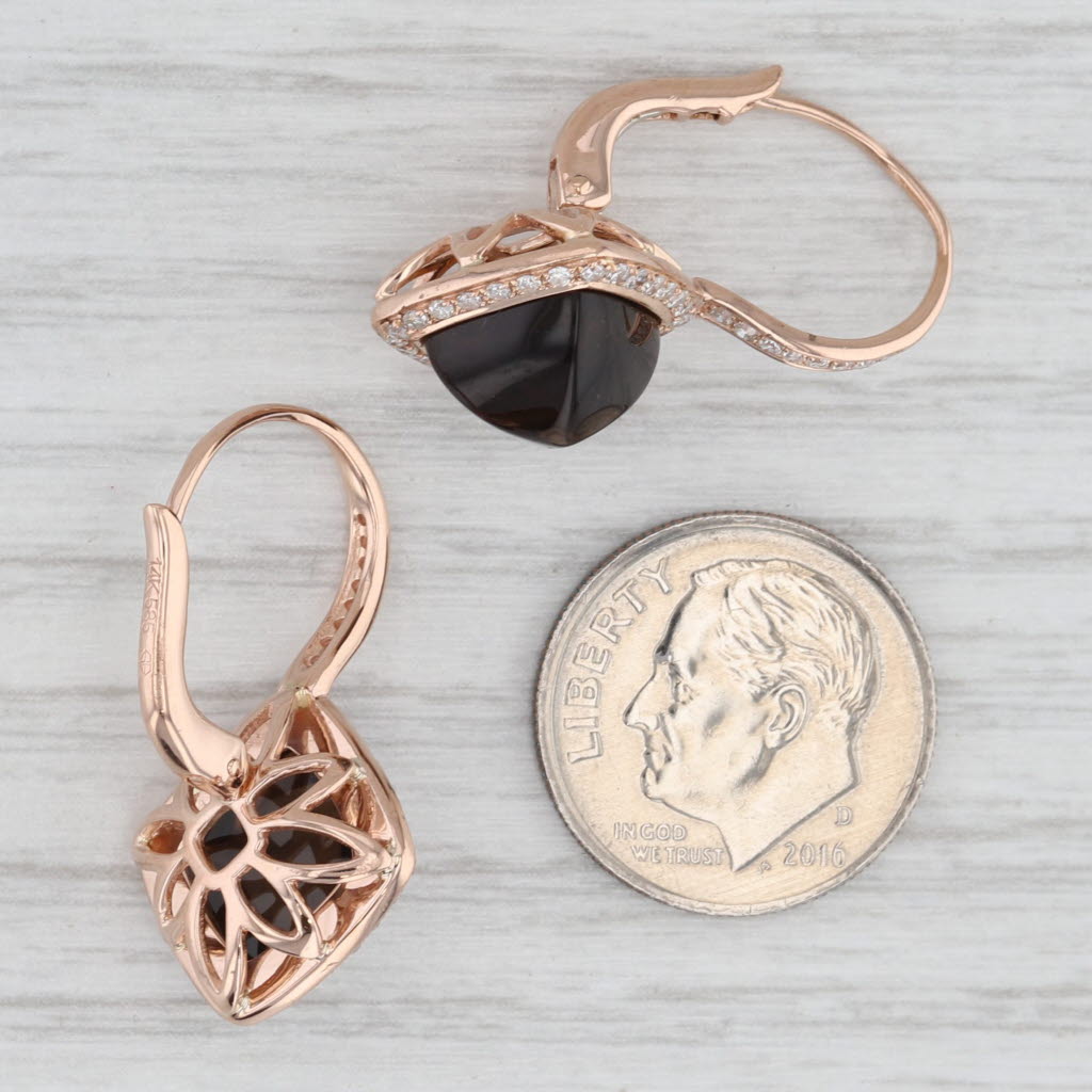 Light Gray 5.76ctw Sugar Loaf Smoky Quartz Diamond Halo Drop Earrings 14k Rose Gold
