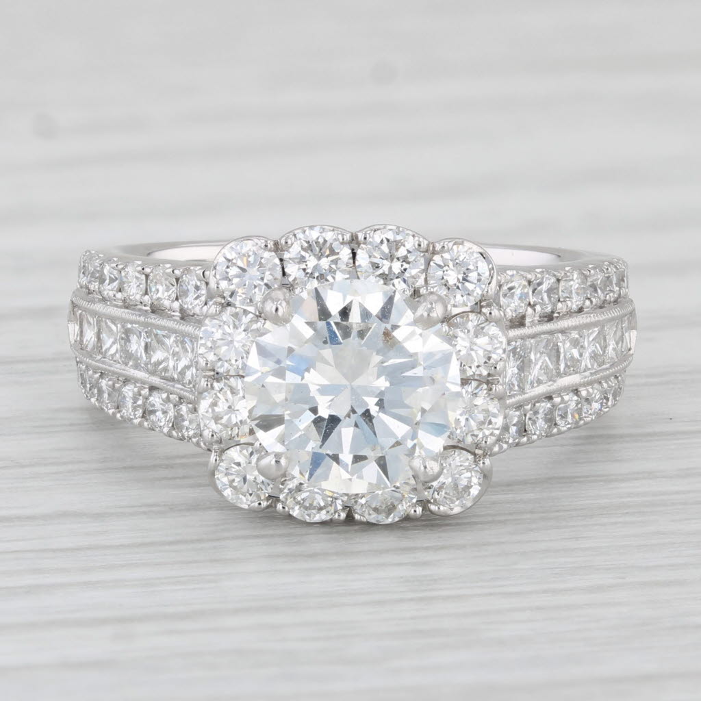 Light Gray Neil Lane 3.14ctw Round Diamond Halo Engagement Ring 14k White Gold Size 6.5 GIA