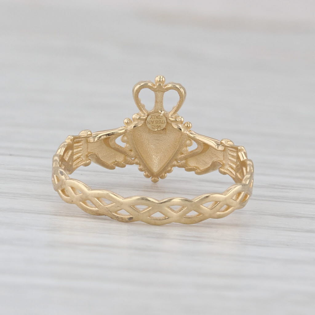 Irish Claddagh Celtic Knot Band Ring 14k Yellow Gold Size 6