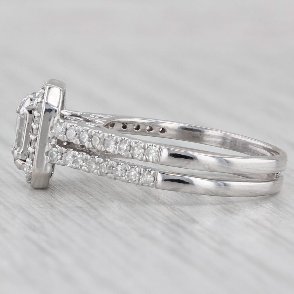 Gray 0.64ctw Diamond Halo Engagement Ring 14k White Gold Double Cathedral Band