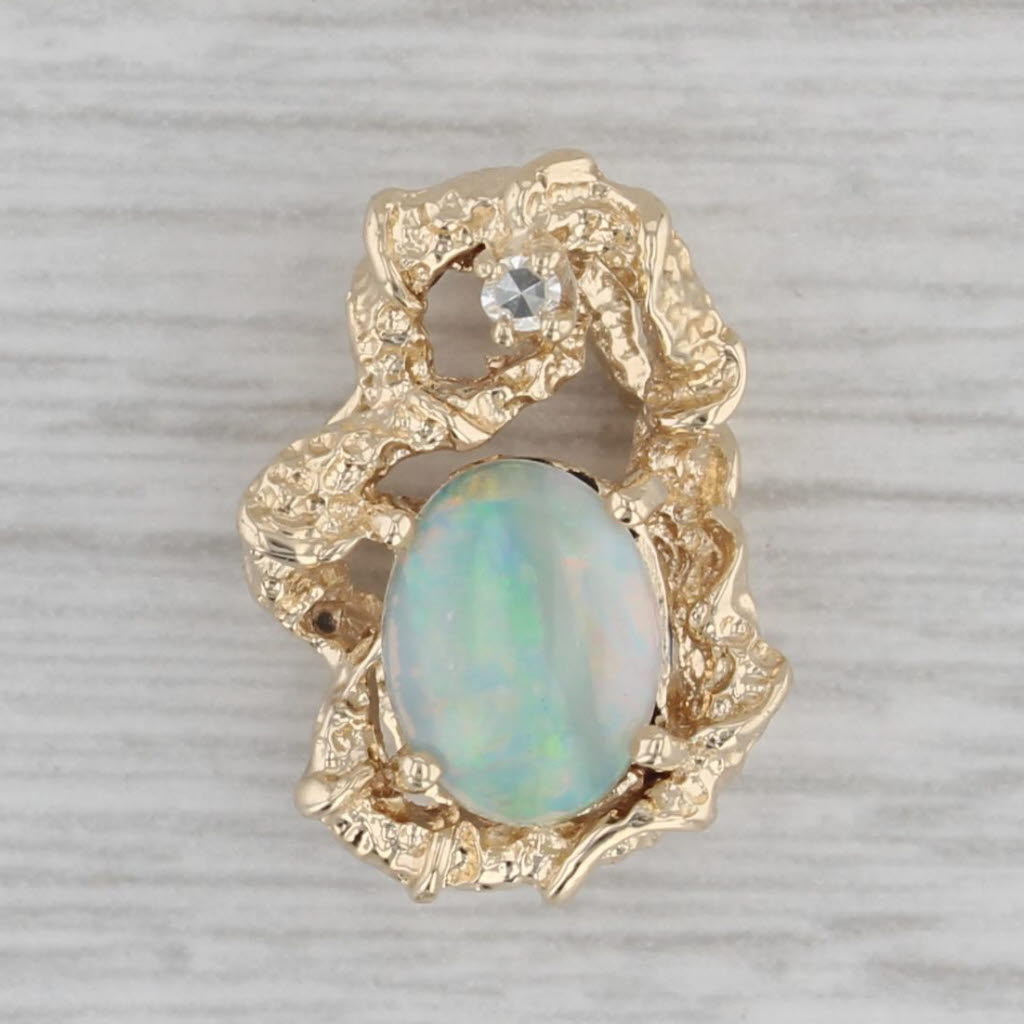 Gray Vintage Opal Diamond Pendant 14k Yellow Gold Ornate Abstract