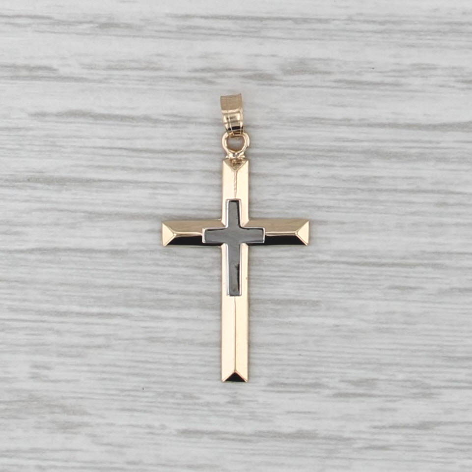 New Double Cross Pendant 14k Yellow White Gold Religious Jewelry
