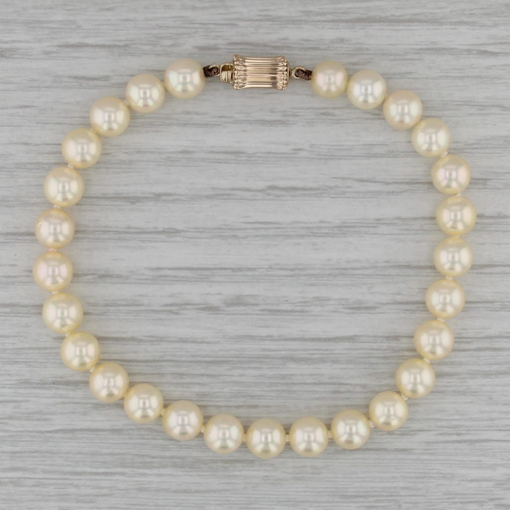 Vintage Cultured Pearl Single Beaded Strand Bracelet 14k Gold Clasp 7.5"
