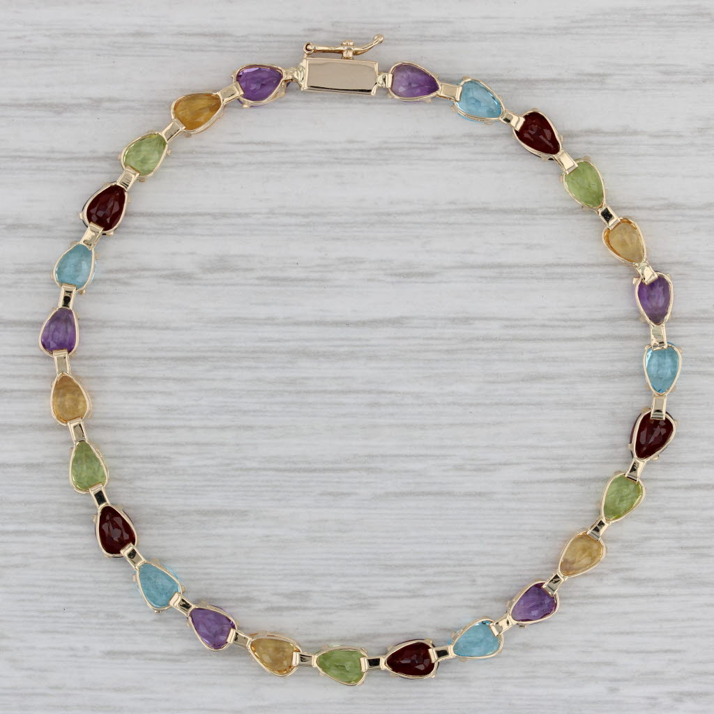 Gray 11.67ctw Gemstone Tennis Bracelet 14k Gold 7.5" Garnet Topaz Peridot Amethyst
