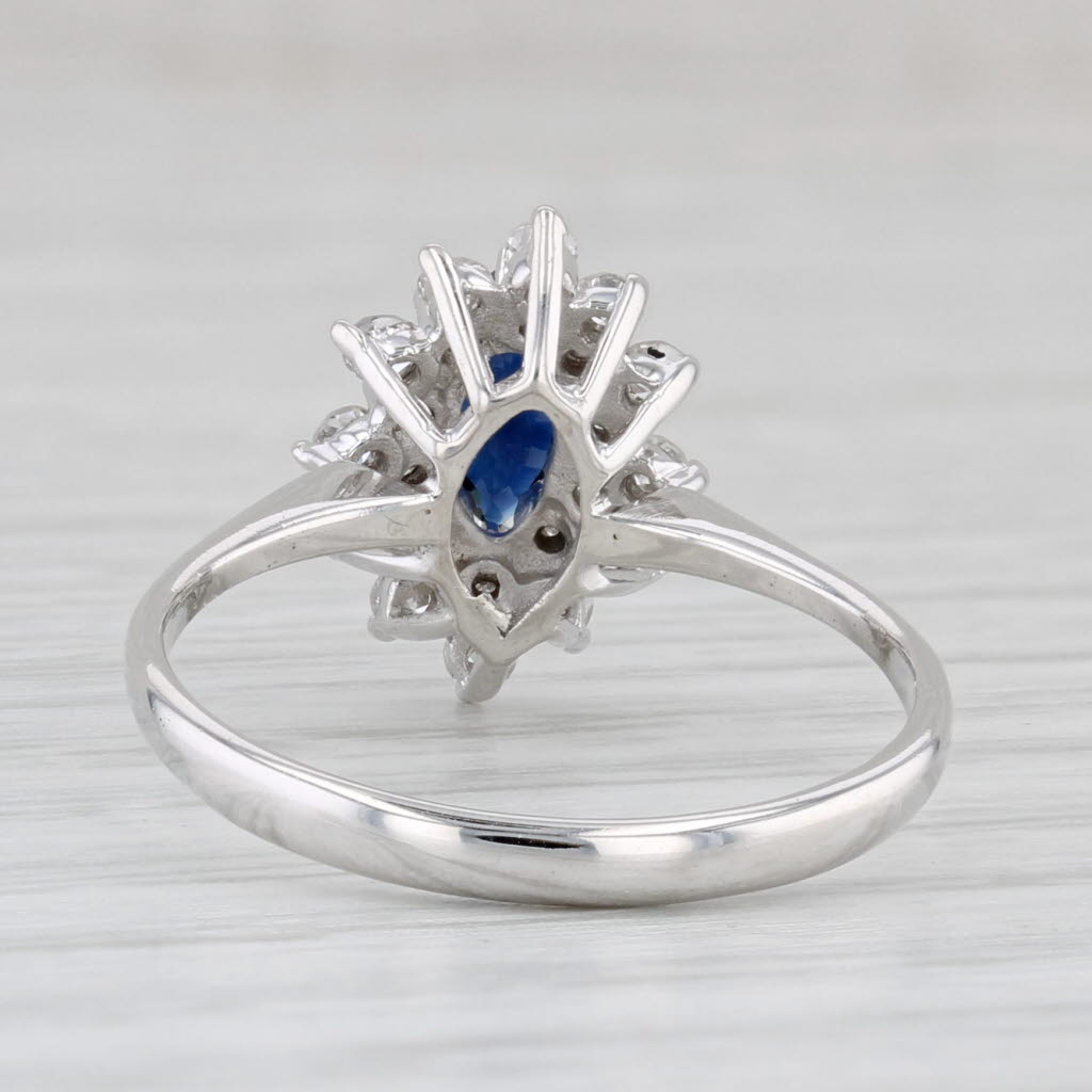 Light Gray 0.80ctw Marquise Blue Sapphire Diamond Halo Ring 14k Gold Size 6.5 Engagement