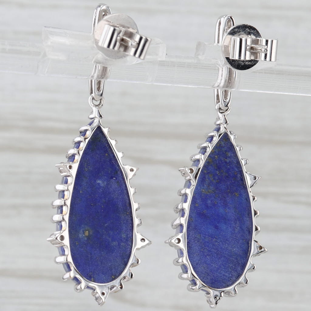 New Diamond Mother of Pearl Crystal Lapis Lazuli Dangle Earrings 18k White Gold