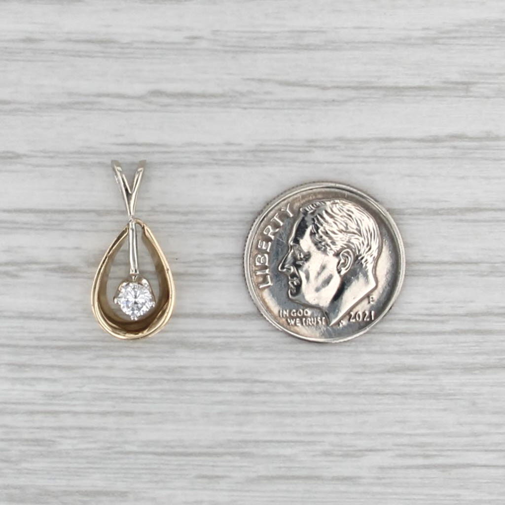 0.16ct Diamond Solitaire Teardrop Pendant 14k Yellow White Gold Small Drop