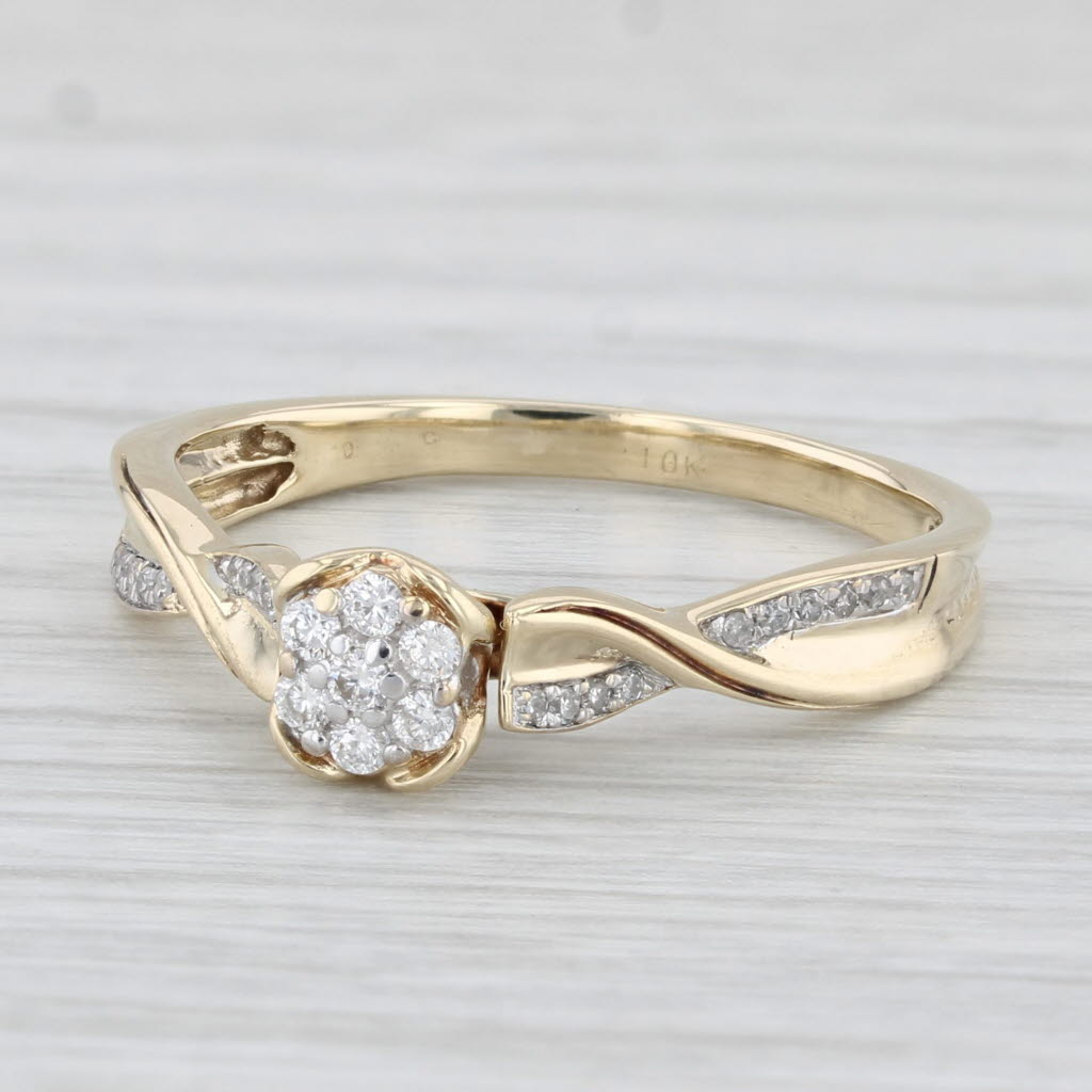 Light Gray 0.15ctw Diamond Cluster Engagement Ring 10k Yellow Gold Size 8 Woven Band