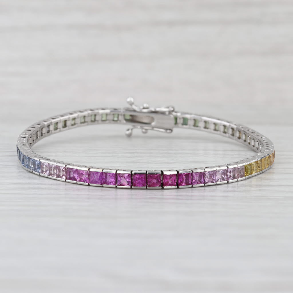 7.50ctw Multicolor Sapphire Tennis Bracelet 18k White Gold 6.75" 3.5mm