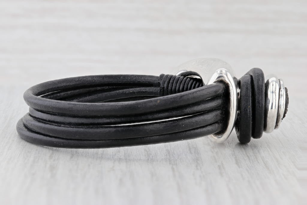 Light Gray Black Druzy Quartz Sterling Silver Black Cord 6.25" Statement
