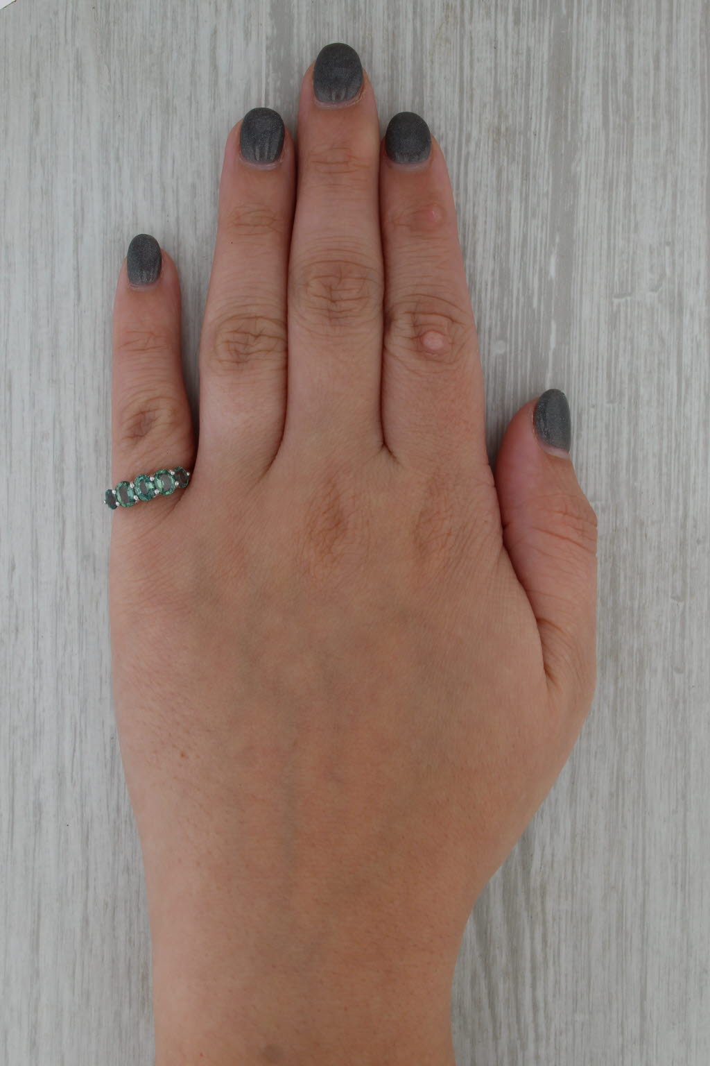 1.87ctw Green Color Change Sapphire Ring 10k White Gold Size 5.5 Stackable COA