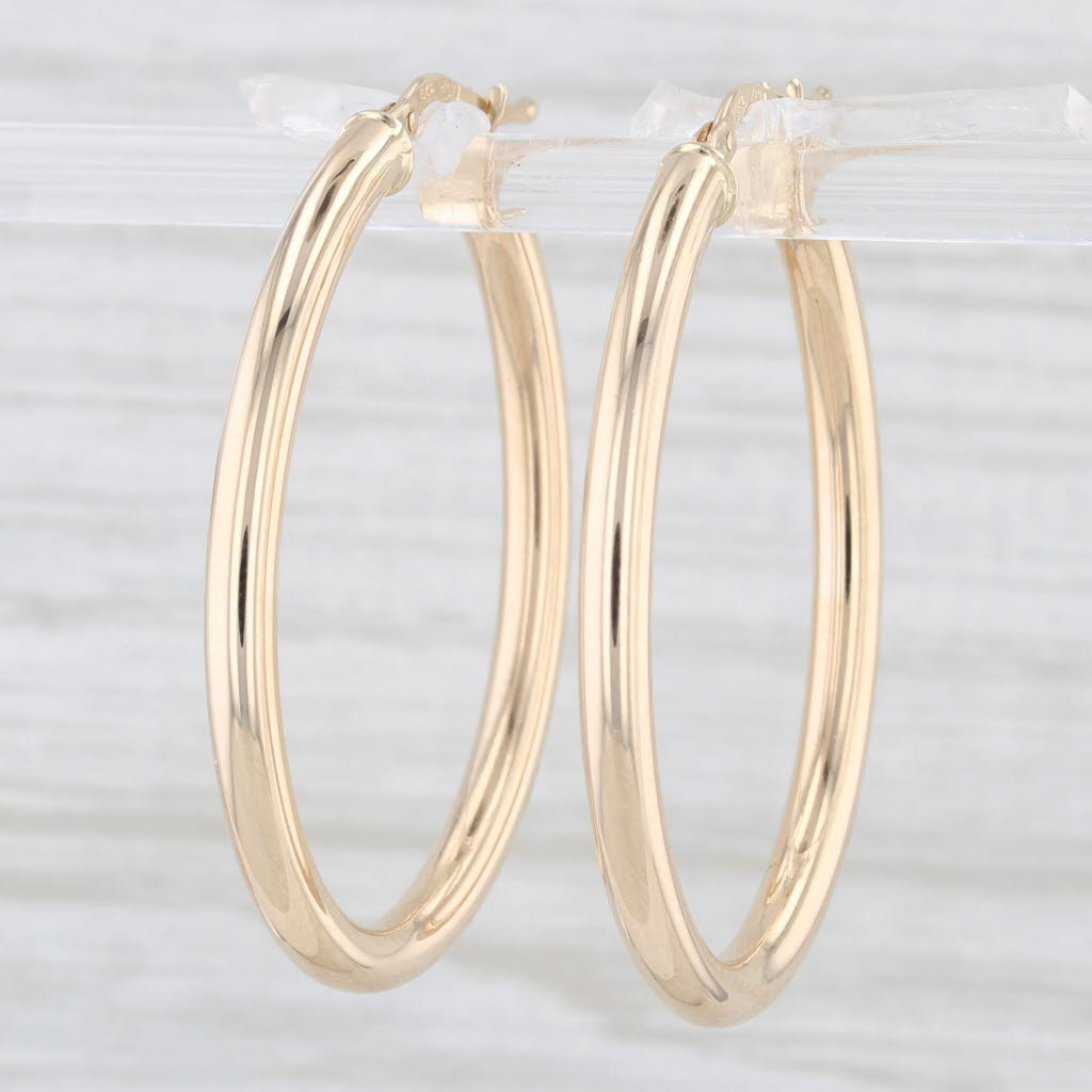 Light Gray New Hoop Earrings 14k Yellow Gold Snap Top Pierced Oval Hoops