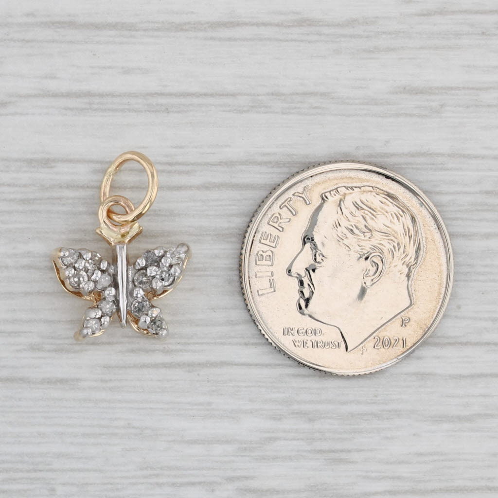 Light Gray 0.18ctw Diamond Butterfly Pendant 10k Yellow Gold Charm