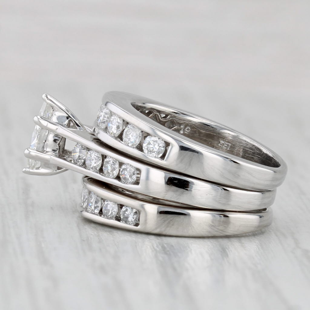 Light Gray 1.25ctw Engagement Ring Wedding Band 14k White Gold Bridal Set Size 4 3.5