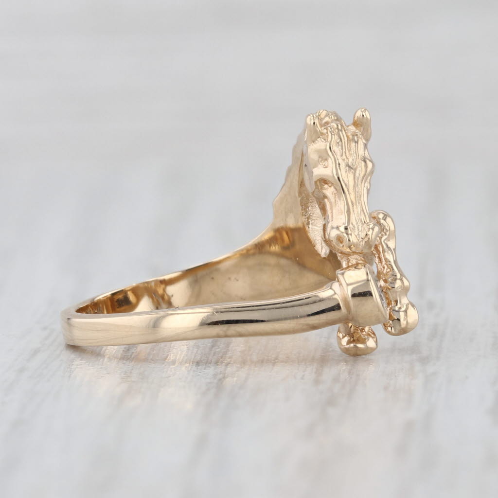 0.11ct Diamond Horse Ring 14k Yellow Gold Size 6.25 Western