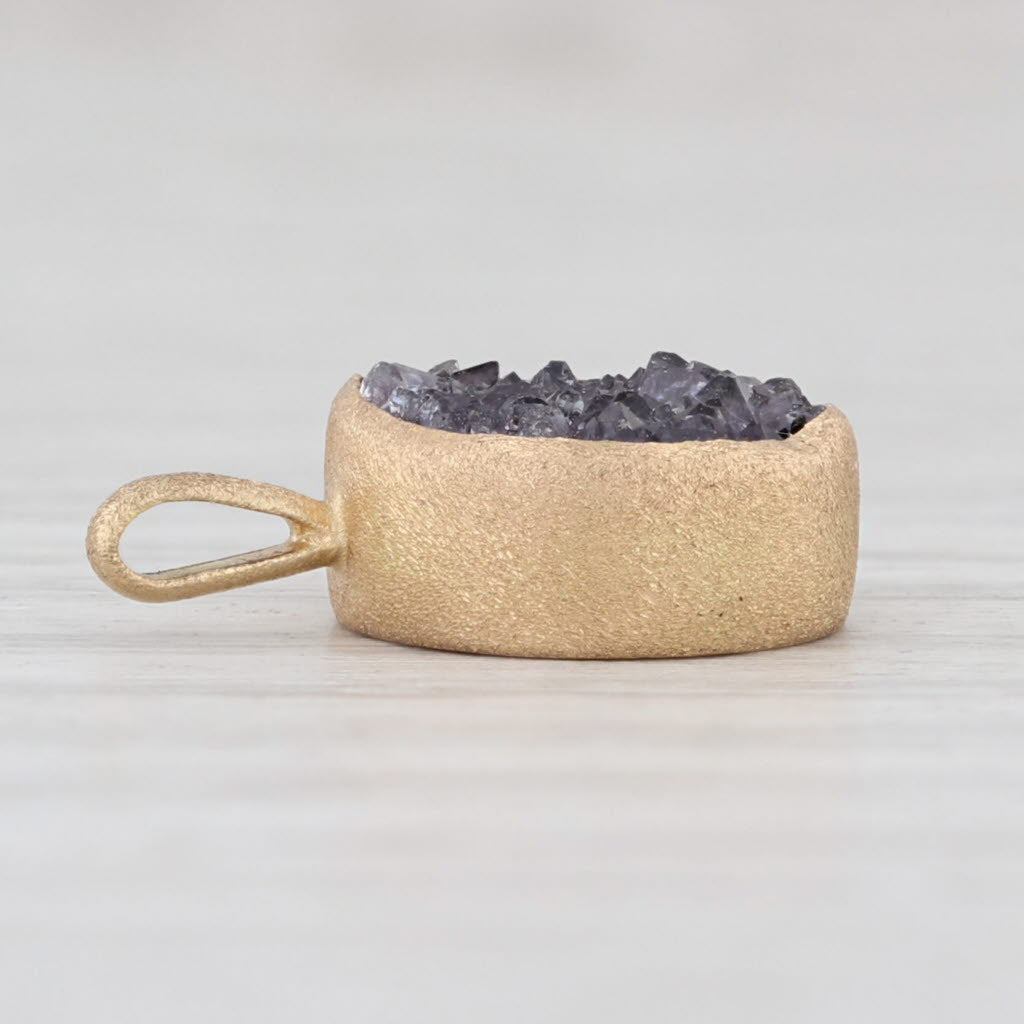 New Nina Wynn Amethyst Druzy Quartz Pendant 18k Yellow Gold Solitaire Charm