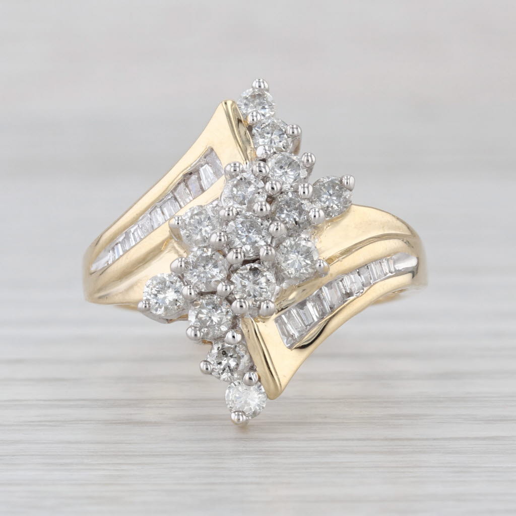 1.29ctw Diamond Cluster Cocktail Ring 14k Yellow Gold Bypass Size 9.75