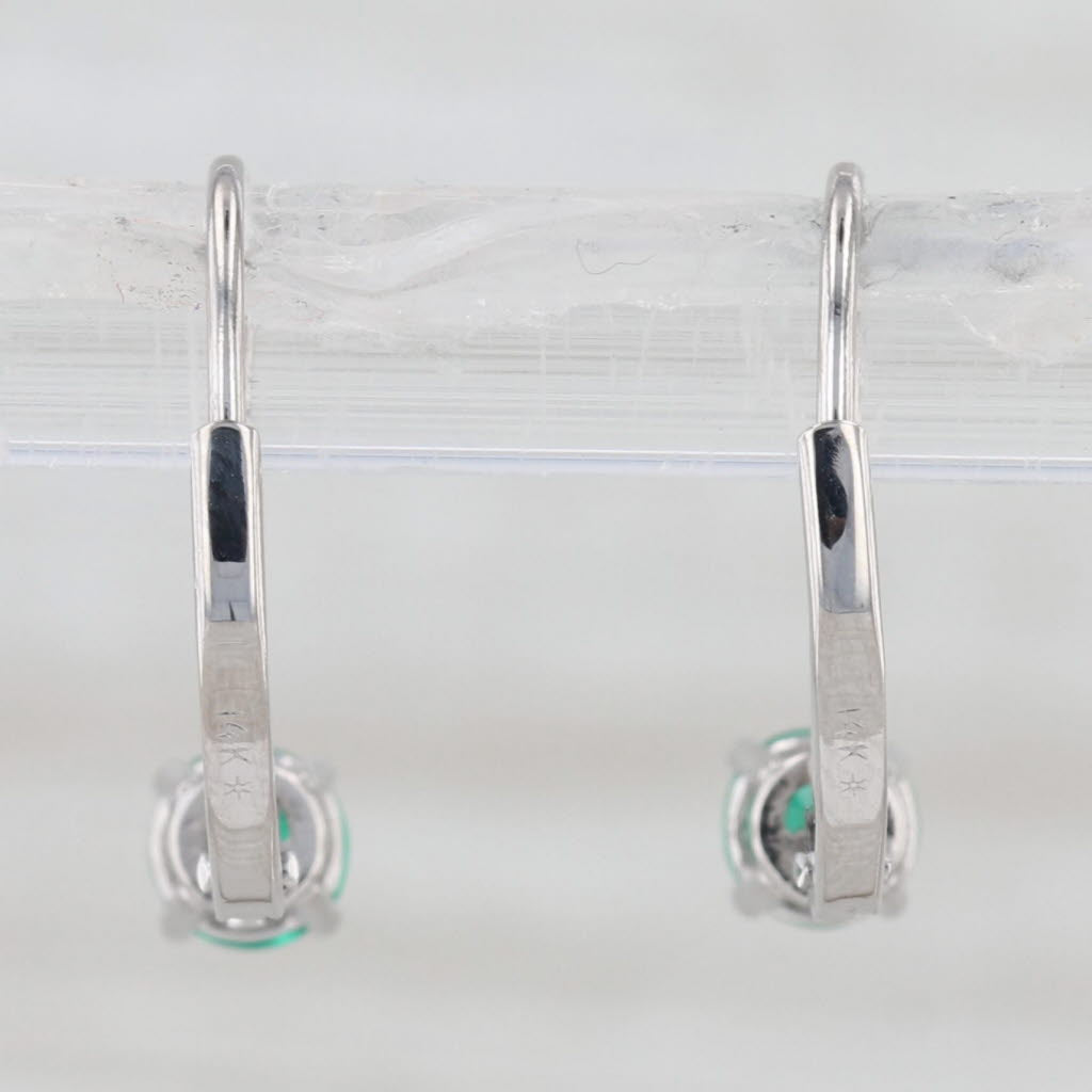 0.50ctw Round Emerald Solitaire Drop Earrings 14k White Gold Leverbacks