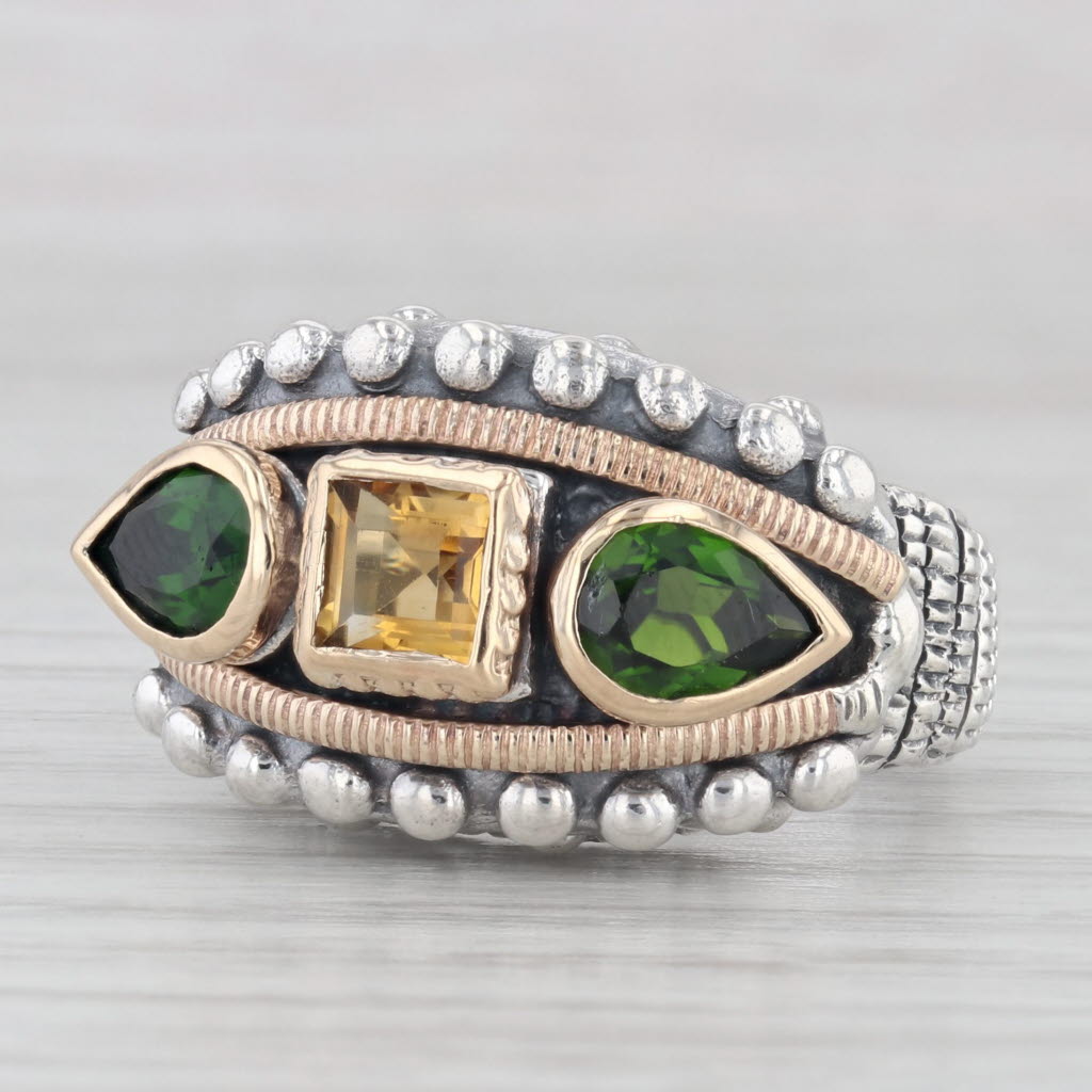 Light Gray Alwan Vahan 2.65ctw Diopside Citrine Cocktail Ring Sterling Silver 14k Gold