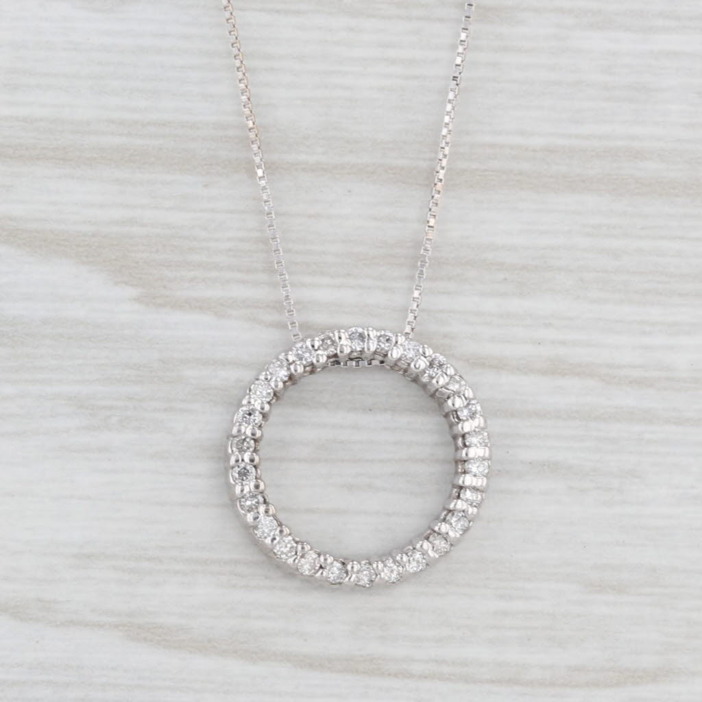 Light Gray 0.25ctw Diamond Eternity Circle Pendant Necklace 14k White Gold 20" Box Chain