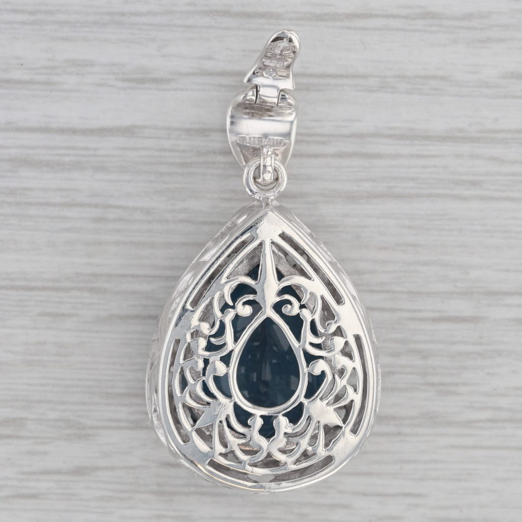 Gray 21.75ct London Blue Topaz Teardrop Pendant Sterling Silver Floral Statement