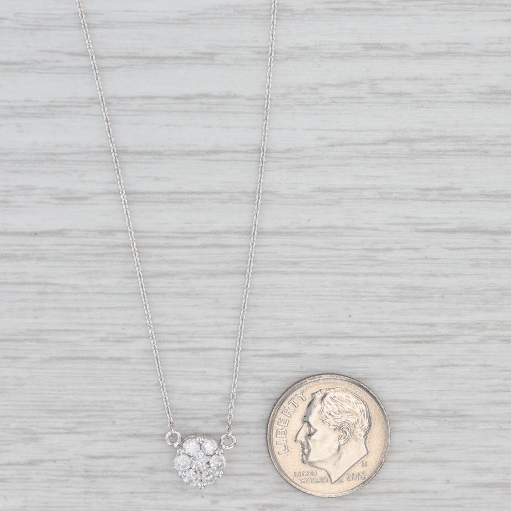 New 0.50ctw Diamond Cluster Stationary Pendant Necklace 14k Gold Adjustable